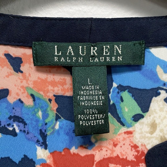 LAUREN Ralph Lauren Multi-Color Floral Print Long Sleeve Size Blouse Size Large - Picture 8 of 8